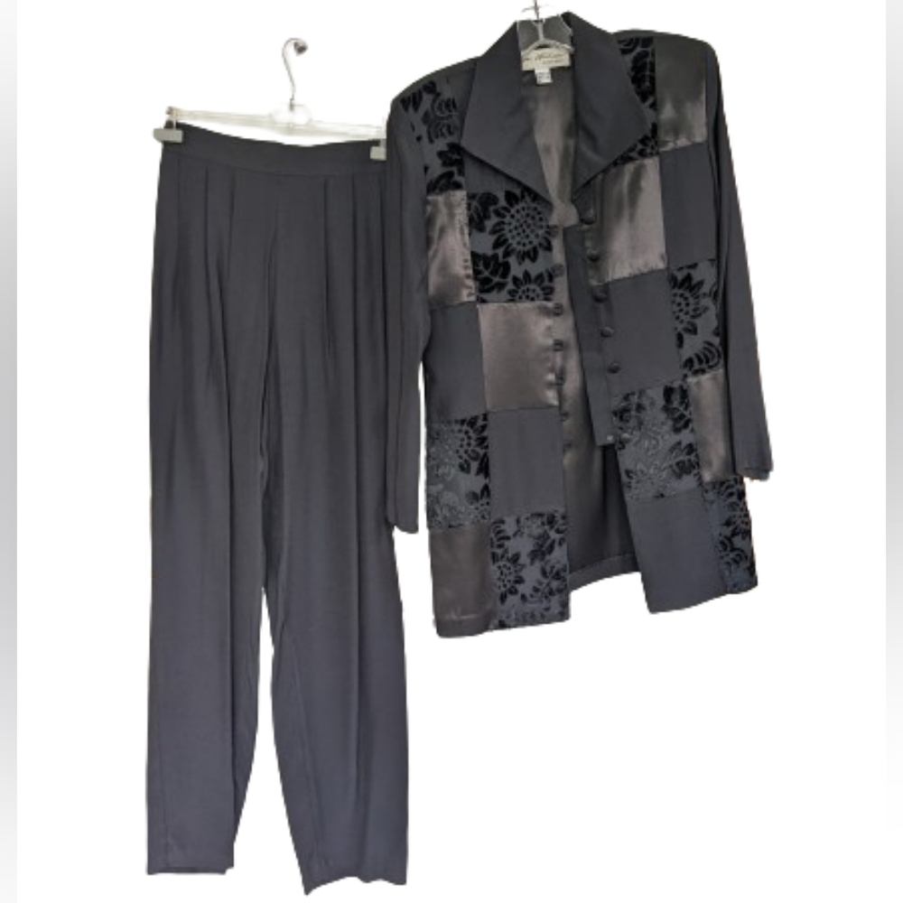 Lori Weidner Evenings vintage women's black two piece pant suit size 6